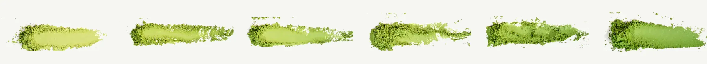 Six matcha powders shown as a colour reference